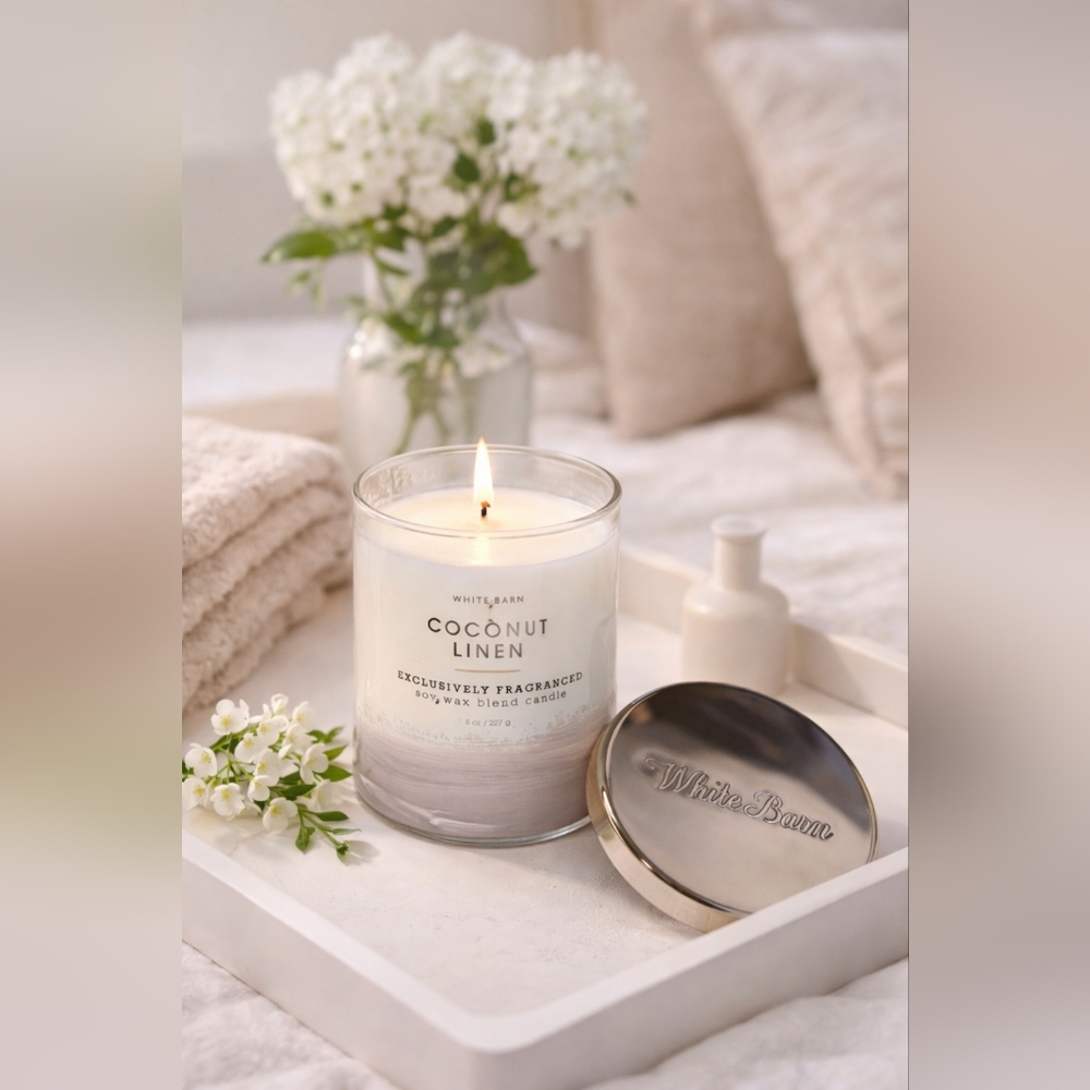 ✨ White Barn Coconut Linen Candle | Bath & Body Works Clean Spa Scent (8 oz)